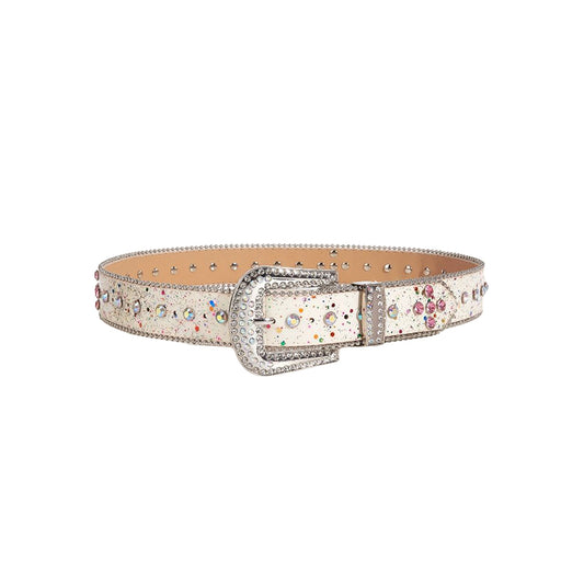 White Rhinestone Western Belt