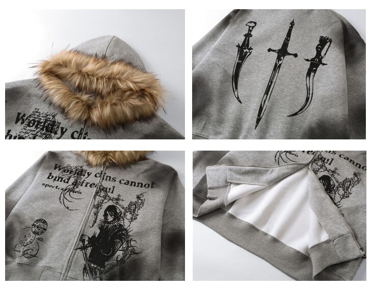Ink Print Fur Hoodie