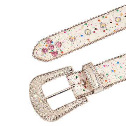 White Rhinestone Western Belt
