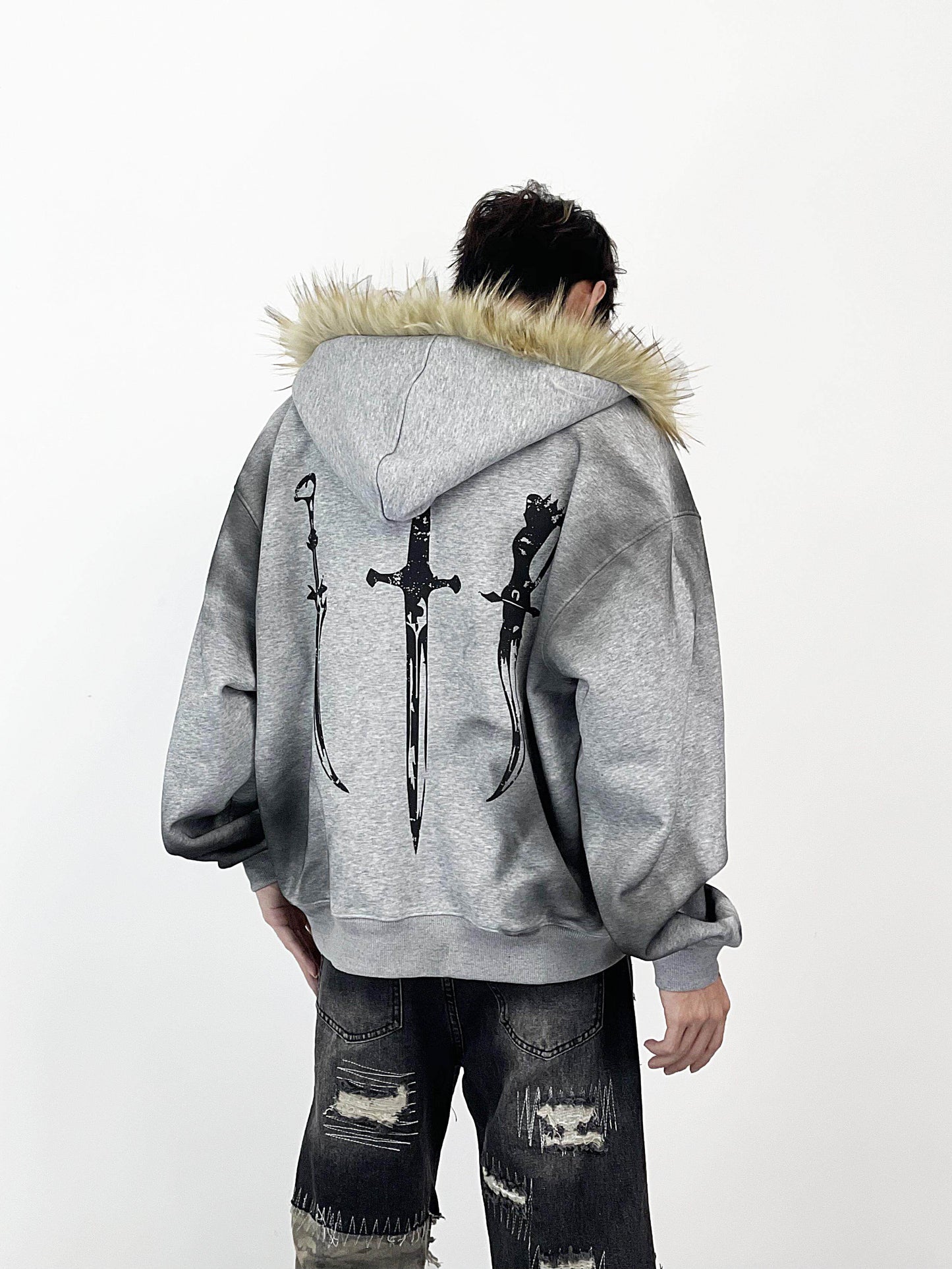 Ink Print Fur Hoodie