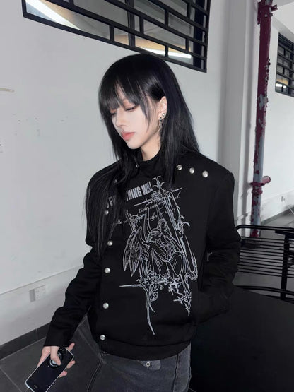 Buttoned Dark Stand Jacket