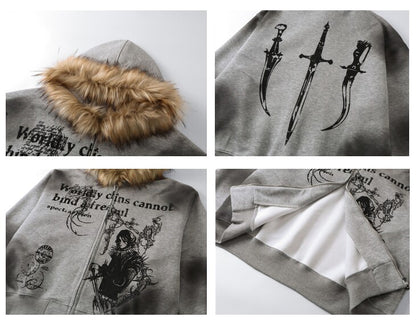 Ink Print Fur Hoodie