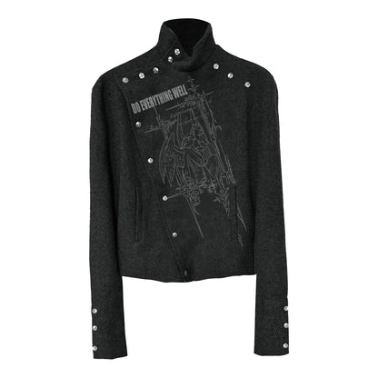 Buttoned Dark Stand Jacket