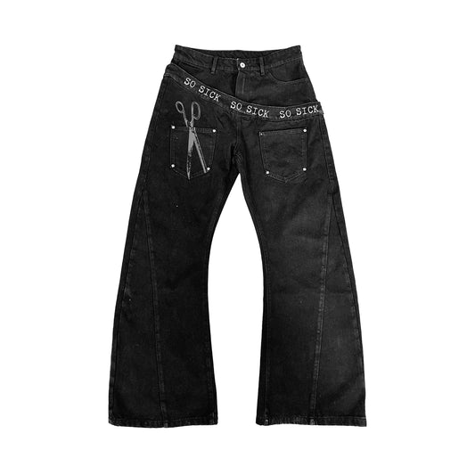 Graphic Back Wide Leg Jeans