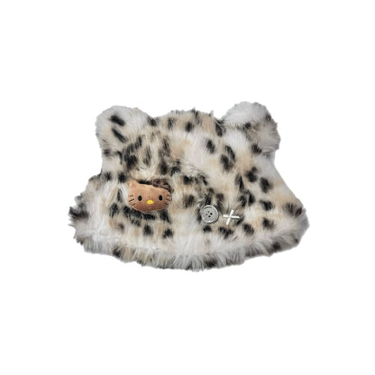 Leopard Faux Fur Bear-Ear Hat