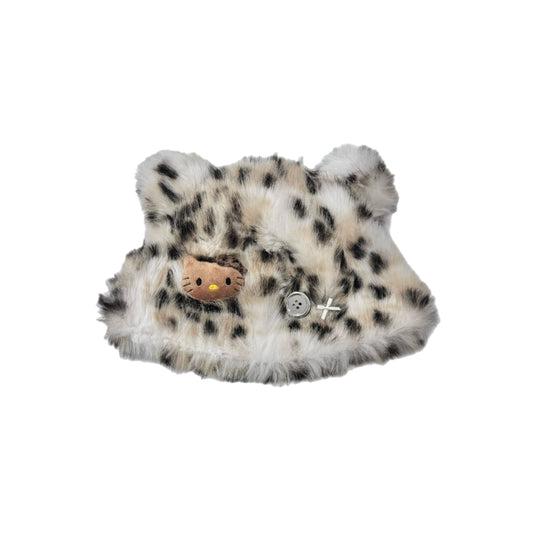 Leopard Faux Fur Bear-Ear Hat