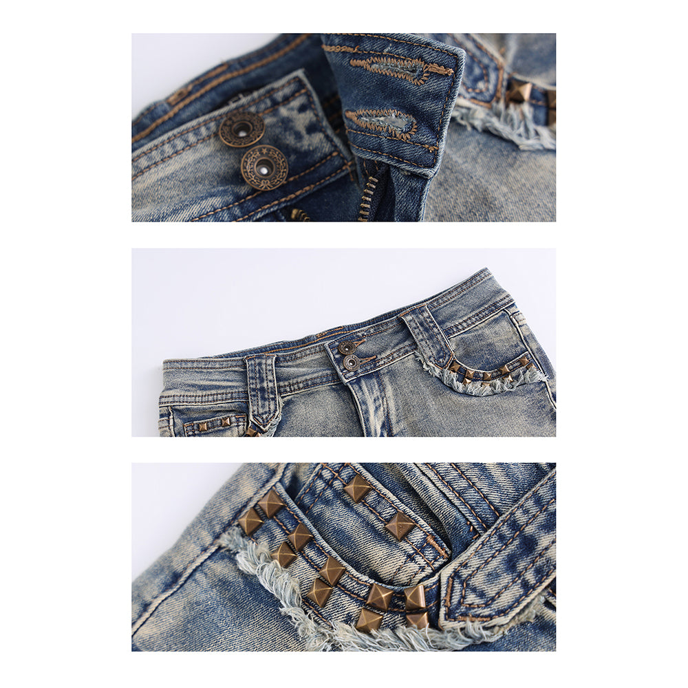 Studded Wash Denim Shorts