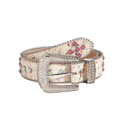 White Rhinestone Western Belt