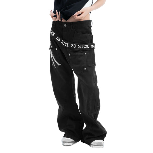 Graphic Back Wide Leg Jeans