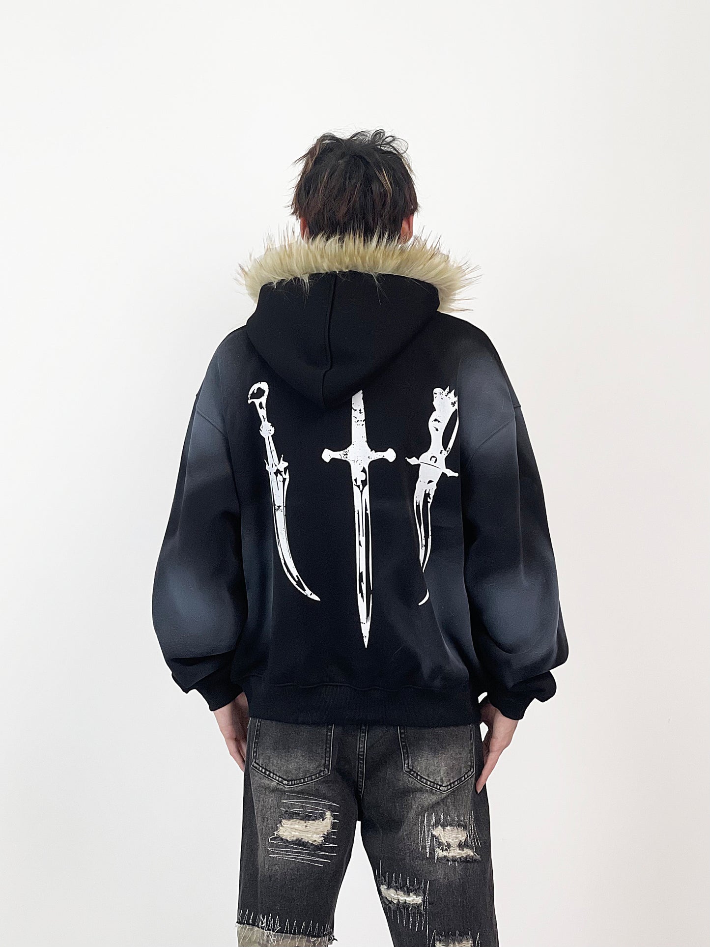 Ink Print Fur Hoodie