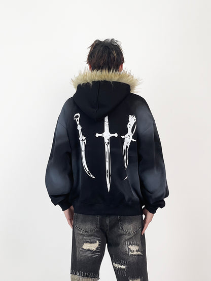 Ink Print Fur Hoodie