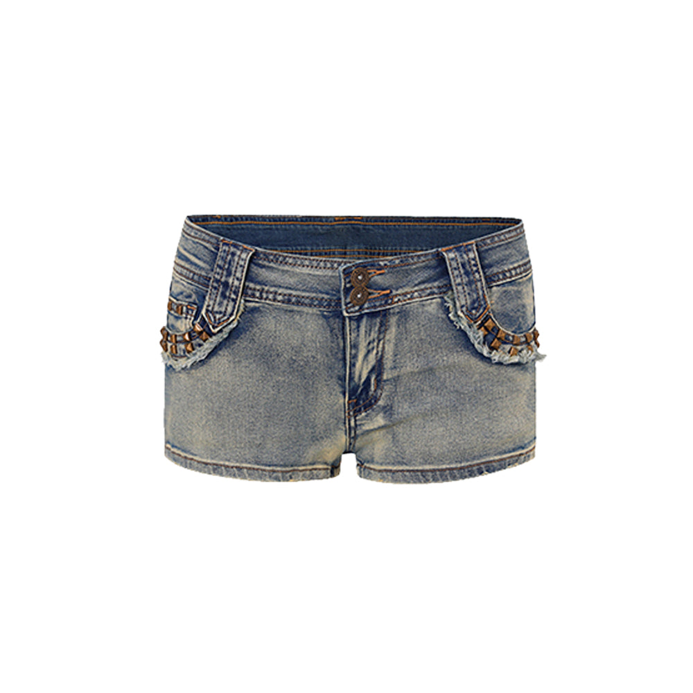 Studded Wash Denim Shorts
