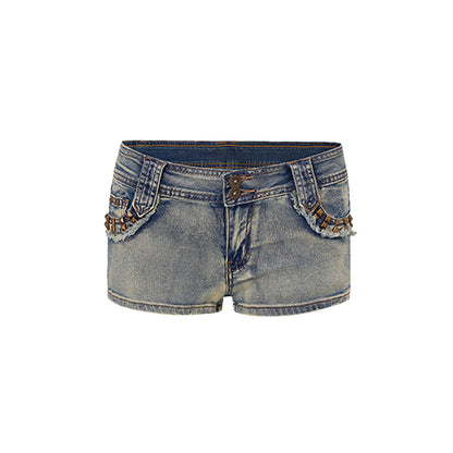 Studded Wash Denim Shorts