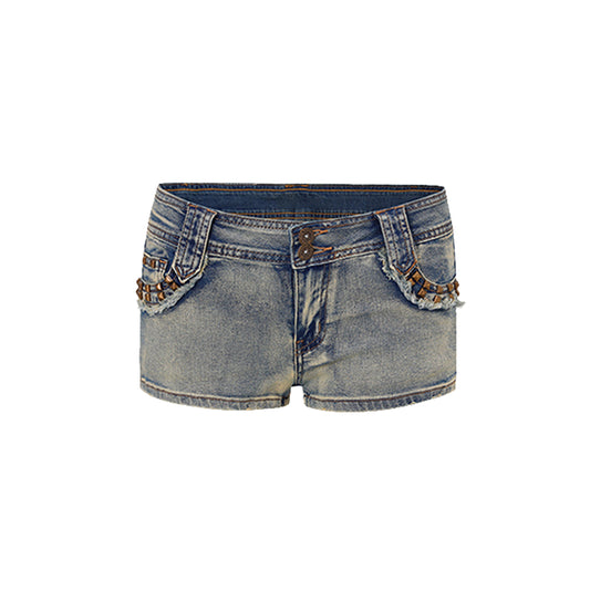 Studded Wash Denim Shorts