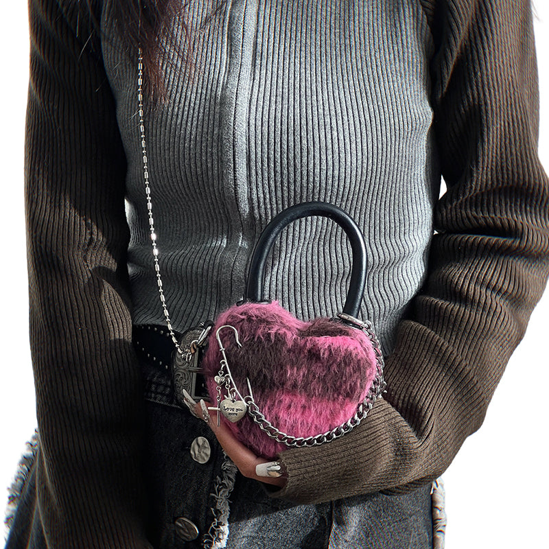 Fluffy Heart Chain Bag