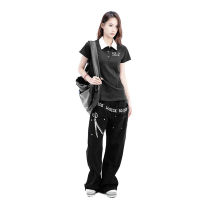 Graphic Back Wide Leg Jeans