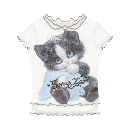 Cat Print Mesh Tee