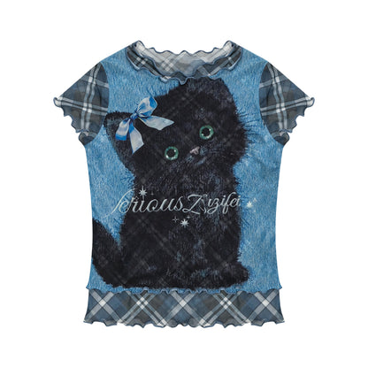Cat Print Mesh Tee