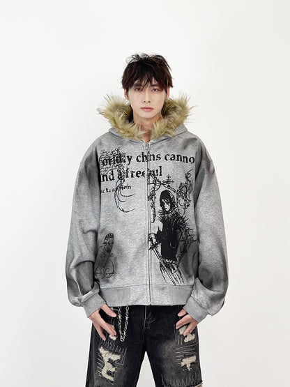 Ink Print Fur Hoodie