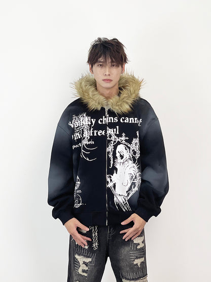 Ink Print Fur Hoodie
