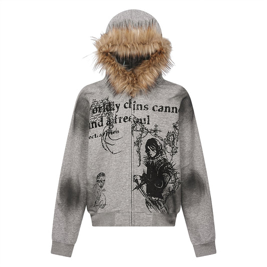 Ink Print Fur Hoodie
