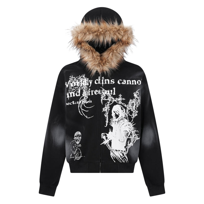 Ink Print Fur Hoodie