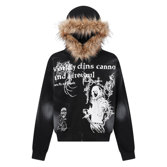 Ink Print Fur Hoodie